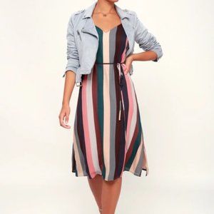 Lulus Erina Mauve Multi Stripe Belted Midi Slip Dress